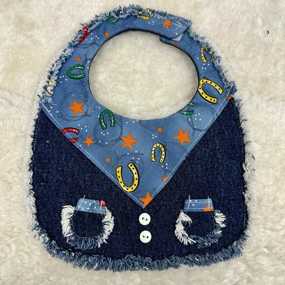Country & Western Style Denim Baby Bib Handmade - Picture 1 of 7
